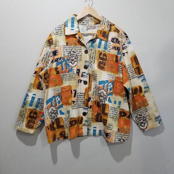 New Direction Woman Jacket Womens 2X Multicolor Art Print Cotton Button Front - Picture 1 of 8